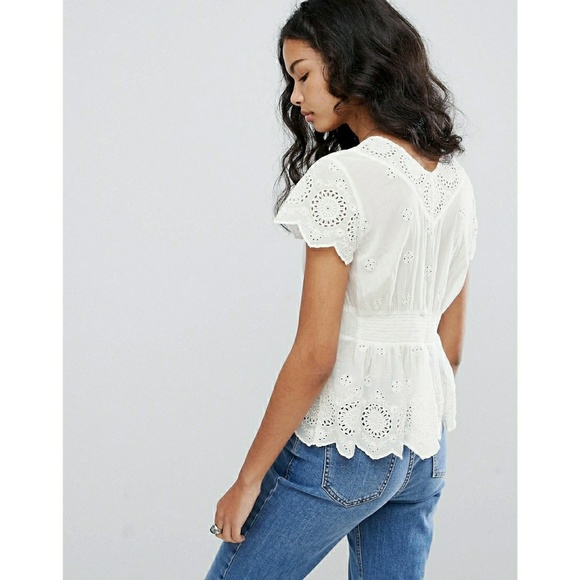New! FREE PEOPLE Cutout Eyelet Peplum Top Ivory - Picture 7 of 8